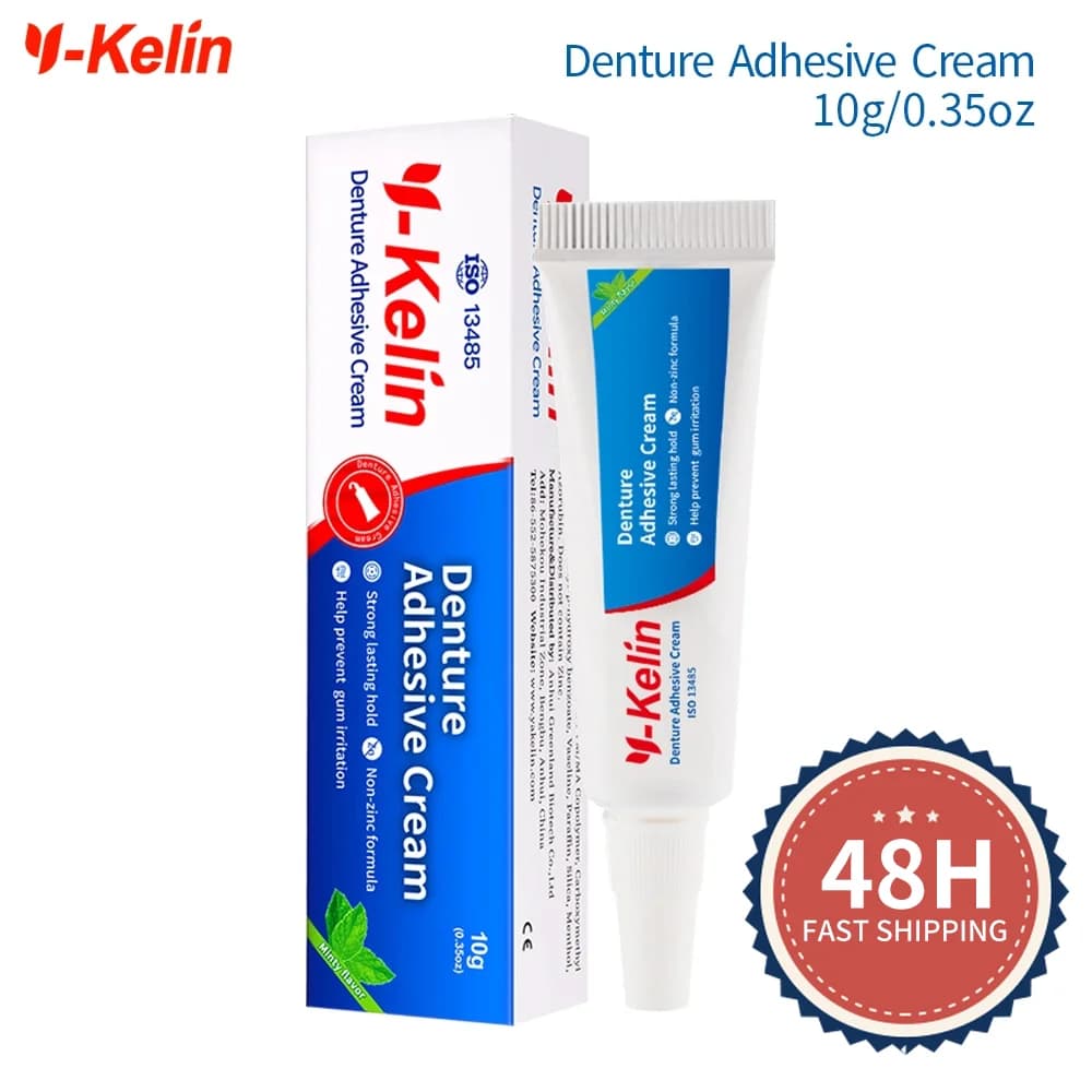 Y-Kelin Denture Adhesive Cream 10g - All Day Hold, Non-Zinc Formula